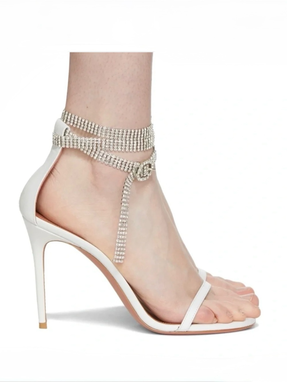 Amina Muaddi Georgia Crystal Embellished Leather Sandals New With Tags U…